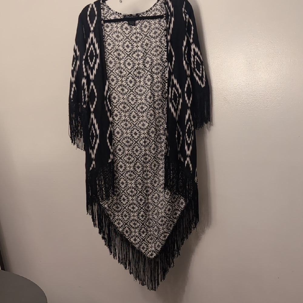 Streetwear Society Aztec Fringe Cardigan/ Swimwear Cover Boho Open Front Medium